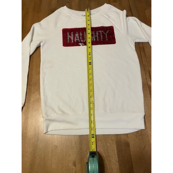 Naughty Nice Sweatshirt White with Red & Silver Sequins Sz XS Christmas Holiday - Picture 6 of 10
